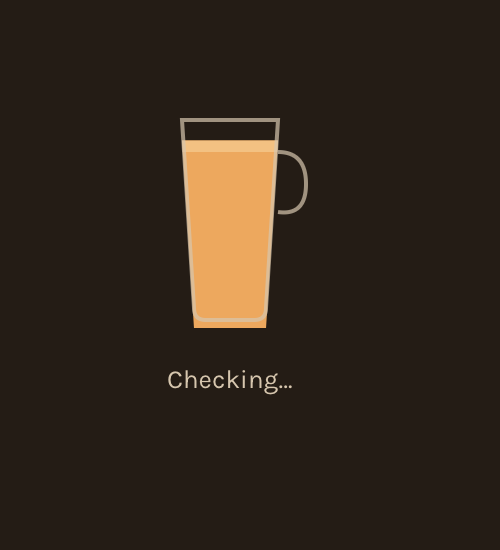 Pint-glass loading animation while the clock-in is checked
