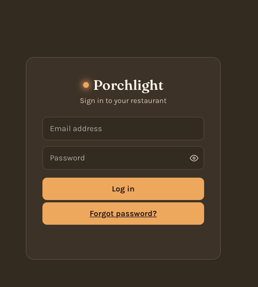 Porchlight staff app sign-in screen